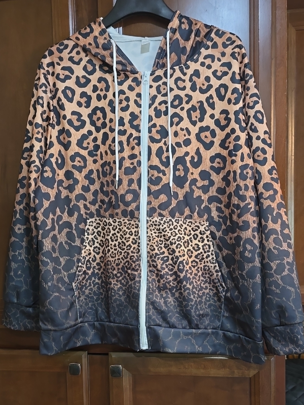 SHEIN Leopard Print Zip-Up Hoodie in Brown and Black